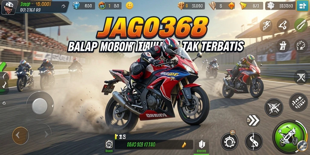 Tampilan gameplay seru JAGO368 dalam balap motor.